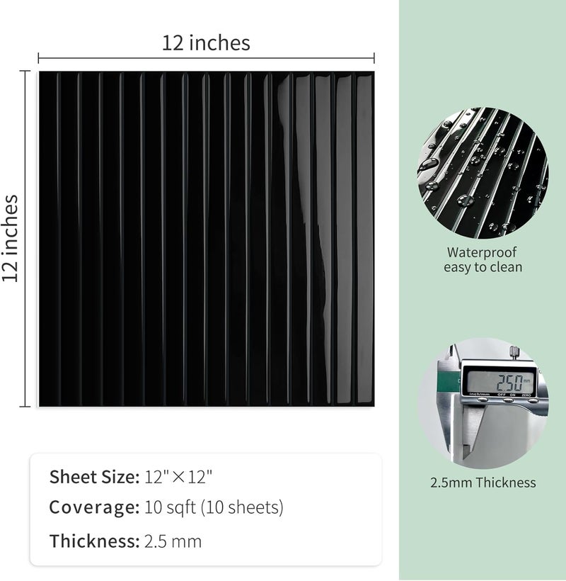 MOONFUN 10-Sheet Upgraded Thick Peel and Stick Kitchen Backsplash Tiles,Waterproof Premium Self-Adhesive Wall Tile Stick on Backsplash for Kitchen,Bathroom and Fireplace(Black,12"×12") - Image 4